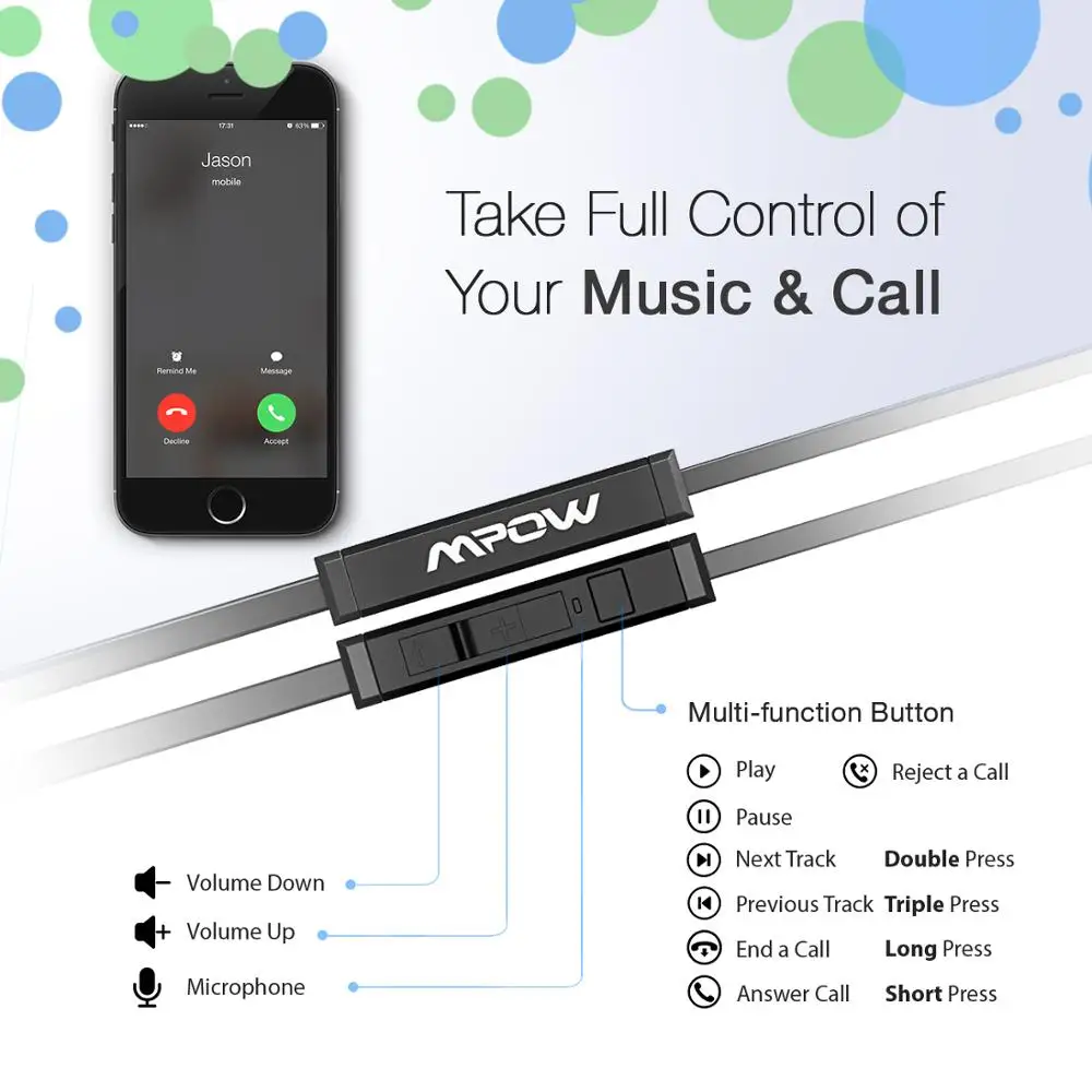 Mpow In ear Earphones Wired Earphones with Magnetic Connection with Mic and Inline Control Stereo Earbuds for iPhone X Android