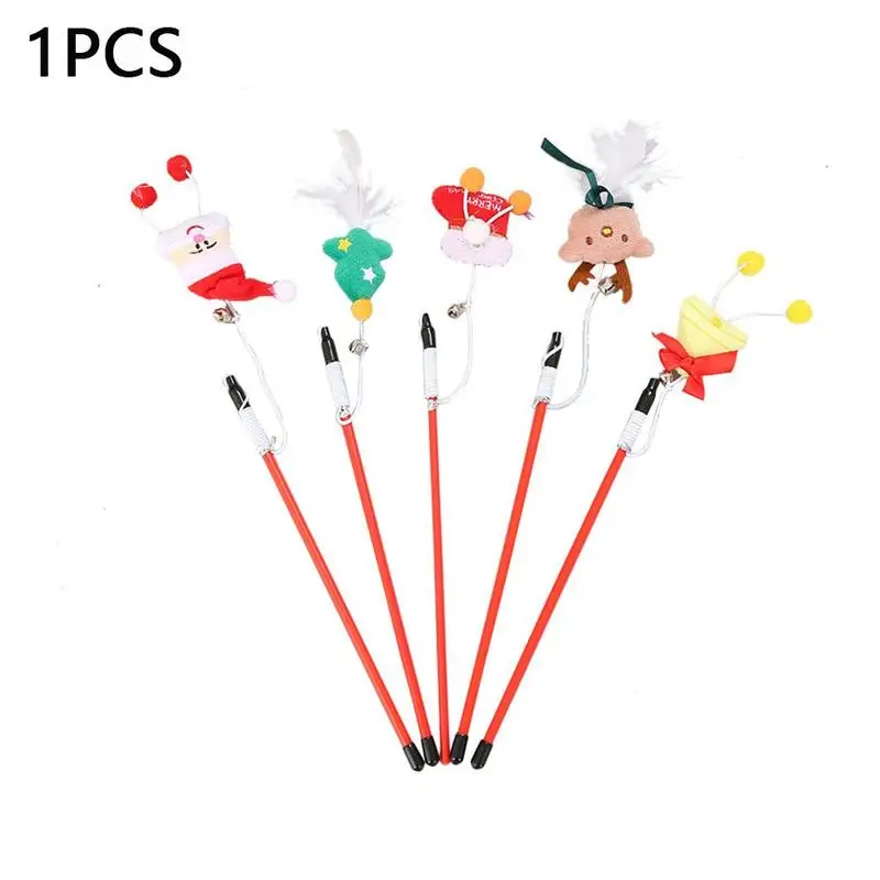 

Cat Tease Stick with Bell Cute Rod Teaser Wand Feather Pet Toys Santa Claus, Christmas Tree, Boots, Deer, Bell Tease Cat Sticks