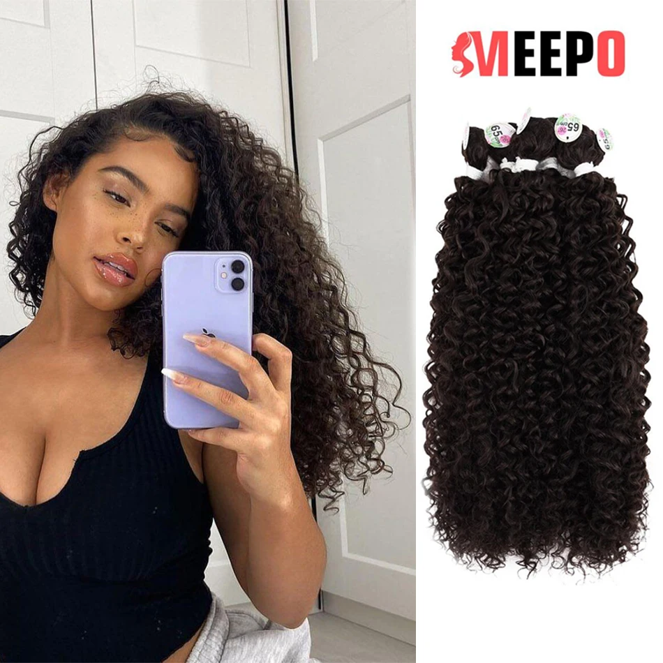MEEPO-mechones de pelo rizado sintético Afro para mujer, extensiones de pelo rizado, color marrón claro, 65cm, 6 uds., resistente al calor