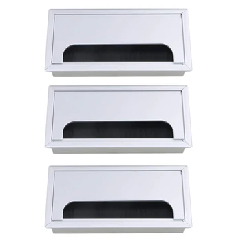 

Aluminum Alloy Silver Table Desk Rectangle Wire Cable Grommet Hole Cover Outlet Port 16x8x3cm with Black Brush