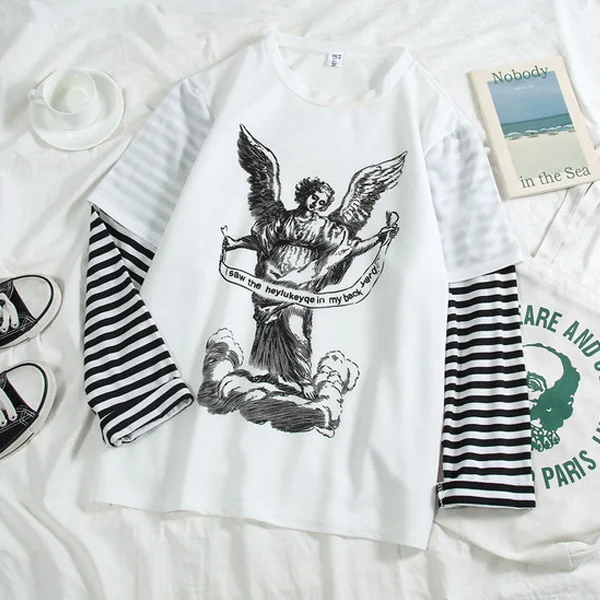 Harajuku/женская футболка с длинным рукавом в стиле хип-хоп, Ulzzang, футболки в Корейском стиле с буквенным принтом, осенние модные черно-белые топы для девочек - Цвет: MaY 3366