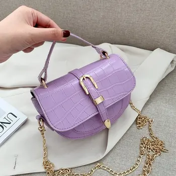 

Small female bag 2020 new portable semi-circular shoulder saddle bag fashion crocodile chain crossbody bag