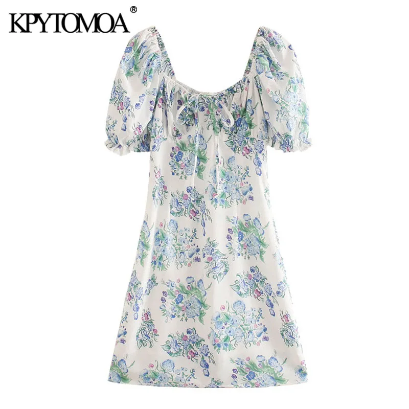 KPYTOMOA Women 2020 Chic Fashion Floral Print Lace-up Mini Dress Vintage Puff Sleeve Side Zipper Female Dresses Vestidos Mujer KPYTOMOA Women 2020 Chic Fashion Floral Print Lace-up Mini Dress Vintage Puff Sleeve Side Zipper Female Dresses Vestidos Mujer