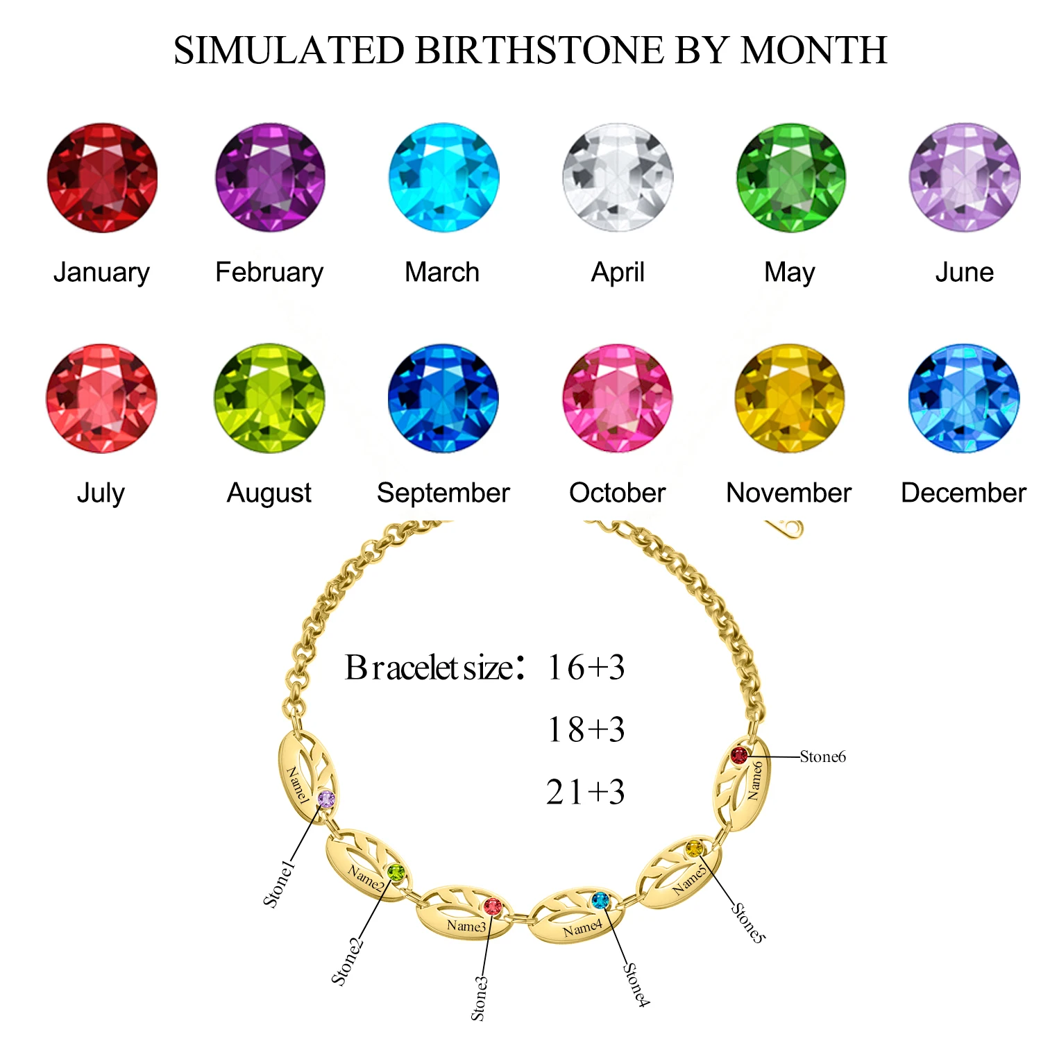 dezembro birthstone pingente pulseira multi-nome família jóias presente da mãe