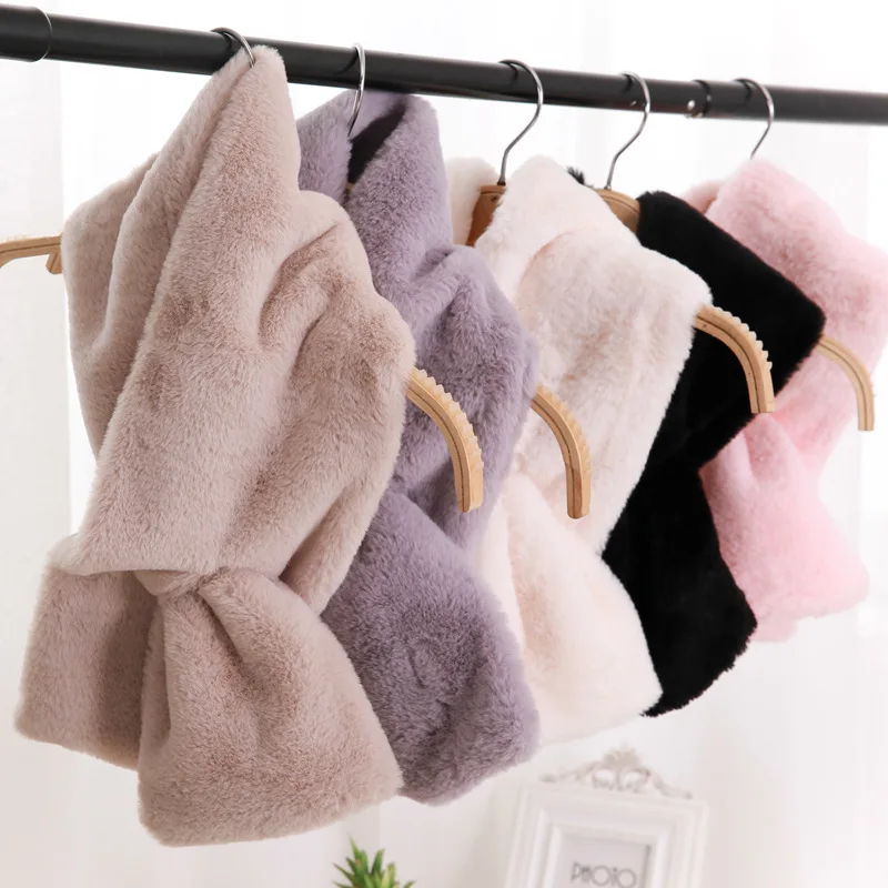 

Fashion Girls Winter Warm Pure Color Plush Scarves 2019 New Angora Yarns Autumn Winter Thicken Warm Scarves Fake Collar Scarves