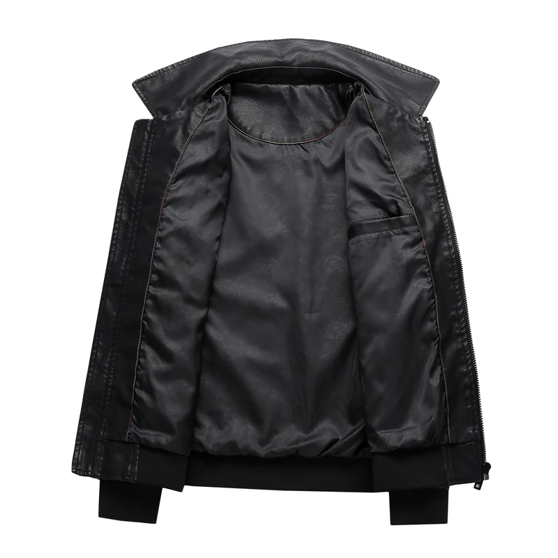Plus Size 6XL,7XL,8XL,9XL Winter Leather Jacket Men's Solid Color Stand Collar Slim Casual Outerweart Men's PU Leather Coats