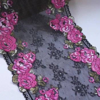 

2Yards 21cm Wide Embroidered Elastic Lace Trim For DIY Clothes Accessories Sewing Materials Garter Stretch Lace Fabric black red