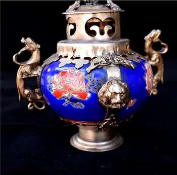 

Copper Satue Enamel color glass teapot high grade crystal glass tea set heat resistant flower tea pot Kung Fu Tea Set