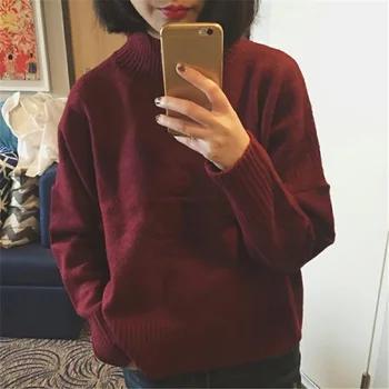 

New Autumn Womens Sweater Loose Simple Three Color Solid Retro Fashion Turtleneck Long Sleeve Knit Pullover Womens Clothing W4