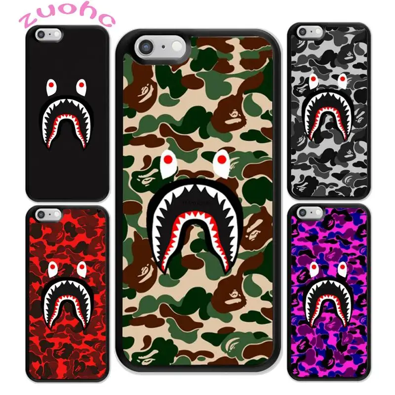 Bape Ngụy Trang Da Cá Mập Ốp Lưng Điện Thoại Iphone 12 11 Pro Max X XR XS SE 2020 6S 7 8 Plus Acrylic Mặt Tỳ Hưu Màu TPU