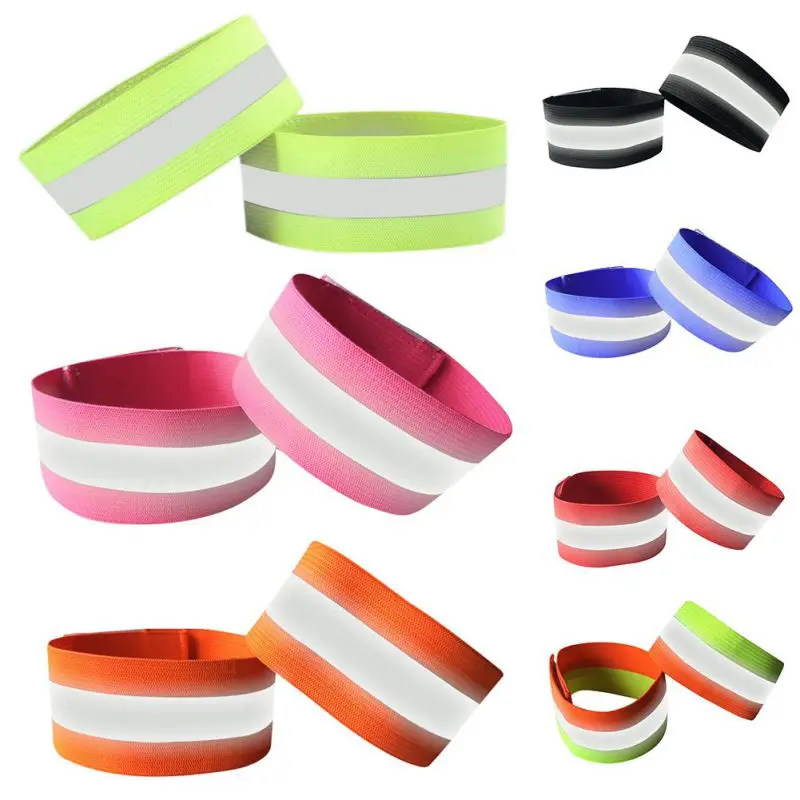 2pcs/set Reflective Safe Band Strap Adjustable Wrist Leg Ankle Shoulder Warning Belt Bracelet Wristband Night Running Safety