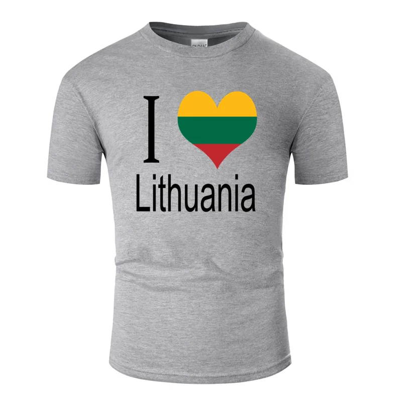 Классическая футболка с надписью «i love lithuia heart» в европейском стиле, подарок с флагом,, винтажная Мужская футболка с солнечным светом, не мнется, хлопок - Цвет: Men-Gray
