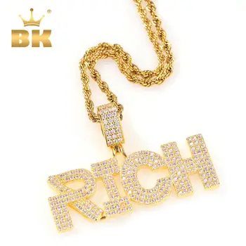 

THE BLING KING 2020 RICH Statement Pendant Gold Necklace Iced Out Cubic Zirconia Sliver CZ Stone Punk Street Style Jewelry Men