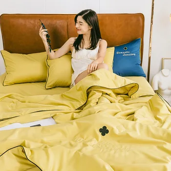 

Embroidery Washable Summer Cool Baby Kids Quilt Plaid Comfortee Blanket Bedding Outdoor Duvet Airplane Home