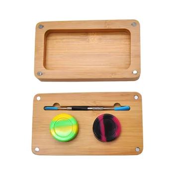 

Bamboo Rosin Storage Set 2 Silicone Oil Wax Cans +1 Stainless Steel Spoon +1 Bamboo Magnet Rolling Tray Smoking Water Pipe Tool
