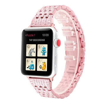 

Shining Pink Crystal Decorative Bracelet Women's Watch Band for iwatch Series 4 3 2 1 Stainless Steel Women Bracelet Watch Strap