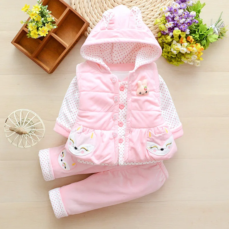 

01 Years Old Women's Infants Quilted Suit 2 Thin Cotton Baby Girls Clothes Solid Color Children Fall And Winter Clothes Three-pi