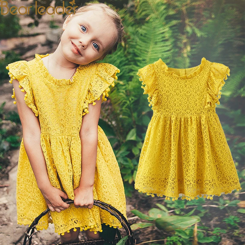 Кружевное платье для девочки Bear Leader, летнее праздничное цельнокроеное приталенное платье для детей возрастом от 3 до 7 лет