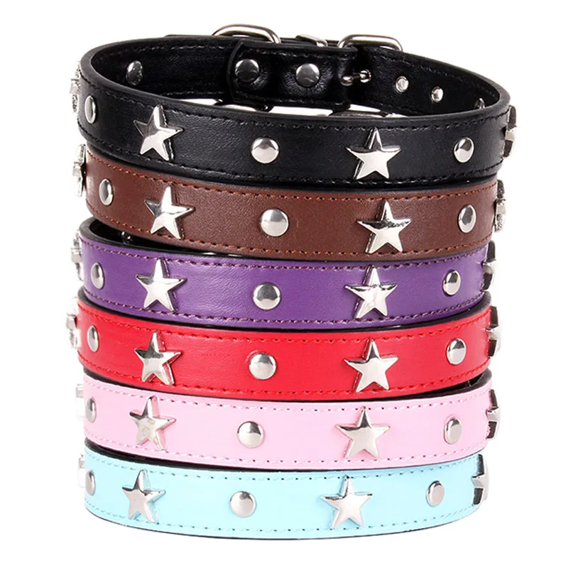Dog Collar S/M/L Star Studded Leather Puppy Collars for Small Medium Dogs Cat