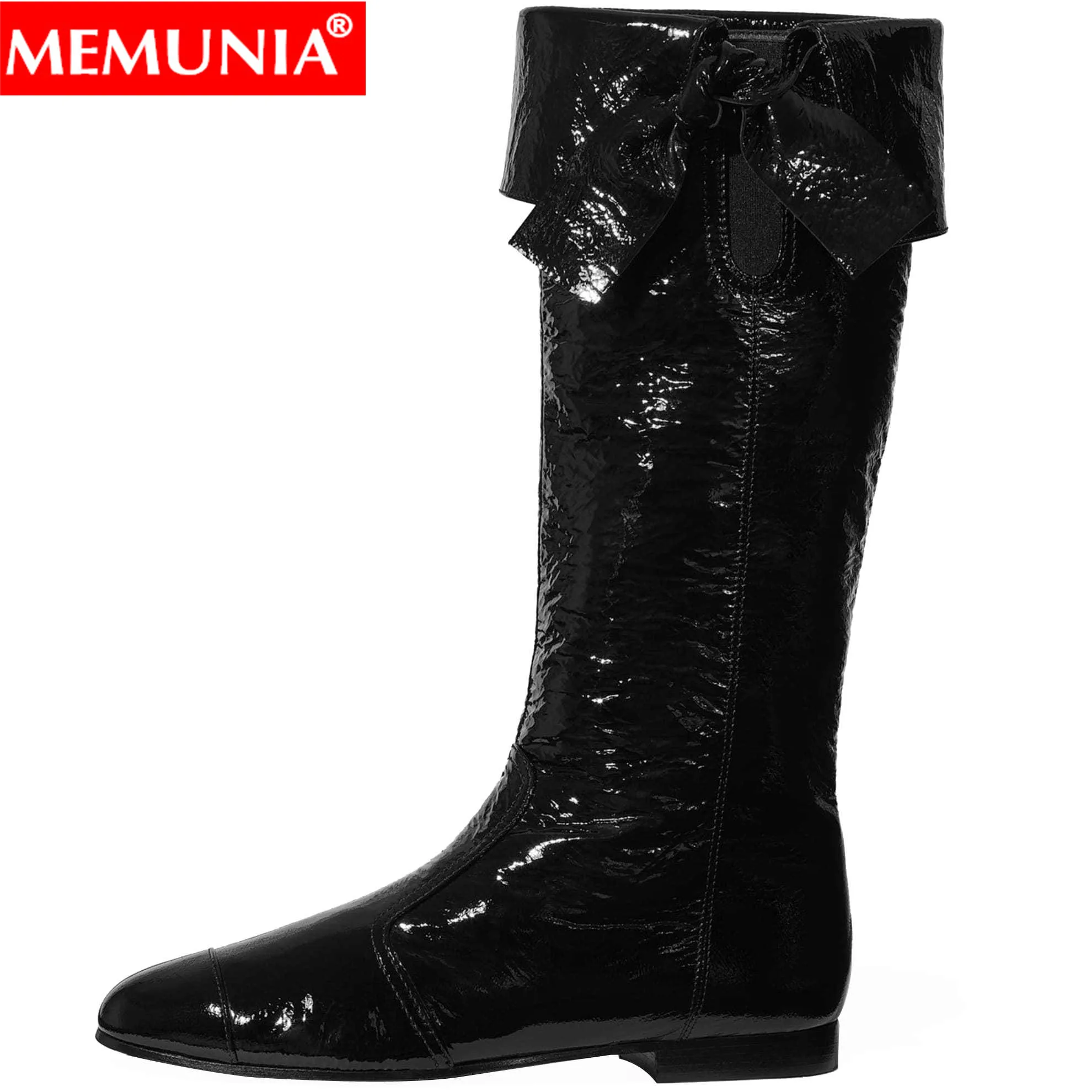 

MEMUNIA Plus size 34-43 New women boots high quality pu leather knee high boots bowtie autumn winter shoes ladies botas
