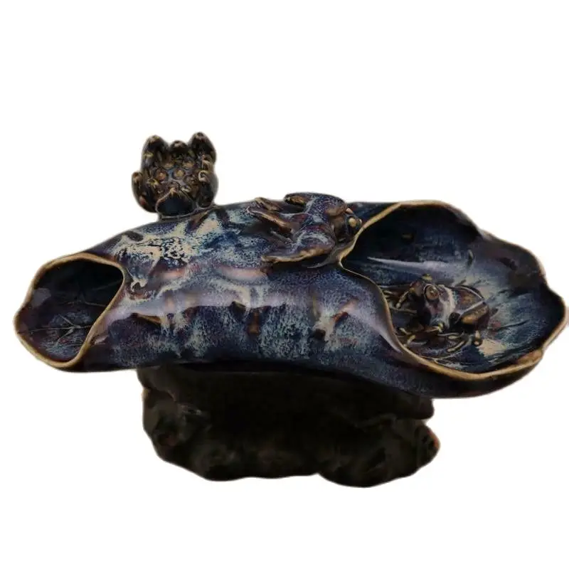

China Old Porcelain Brush Washing Blue Glaze Porcelain Frog Lotus Leaf Brush Wash