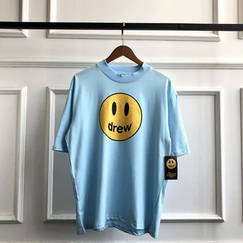 

2020ss Basic Design Drew House Smile Face T Shirt Men Women Couples Oversized Tees Justin Bieber 100% Cotton Drew T-Shirt Men