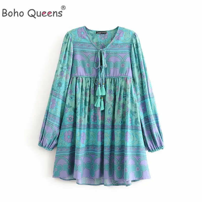 Boho королев для женщин с завязками на шее и цветочным принтом пляжное богемное
