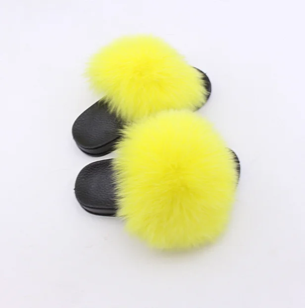 Детские тапочки с натуральным лисьим мехом; шлепанцы с мехом енота; Chinelos Menina; обувь для маленьких девочек; шлепанцы с мехом лисы для детей - Цвет: 20