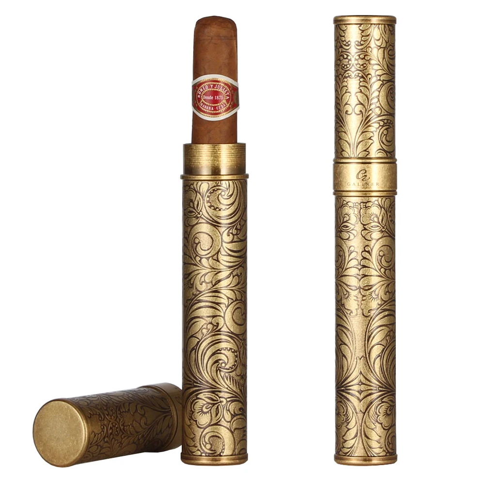 

Galiner Retro Cigar Tube Jar Metal 1 Holder Storage Cigar Humidor Travel Portable Craved Cigar Case