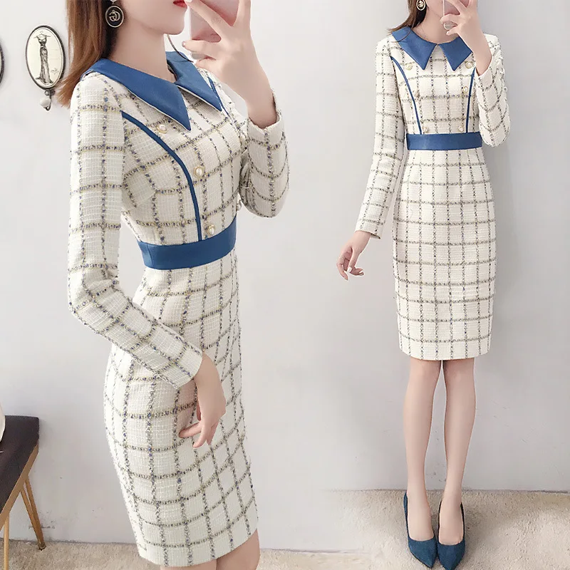 

Winter Dress Women's 2019 New Style Waist Hugging Slimming Plaid Woolen Skirt Children Autumn And Winter Mid-length Elegant