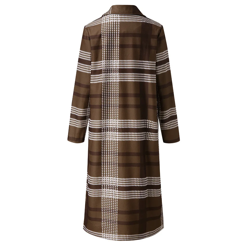 Manteau femme зимнее пальто для женщин с длинным рукавом в клетку на пуговицах длинное пальто шаль ветровка, длинное пальто ropa mujer chaqueta