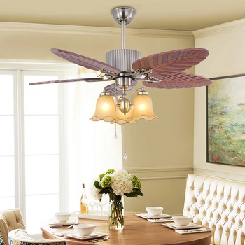 

Chinese Style Wood Carving Leaf Retro Ceiling Fan Living Room Bedroom Decorative Ceiling Fan Light Remote Control LED Lamp 220V