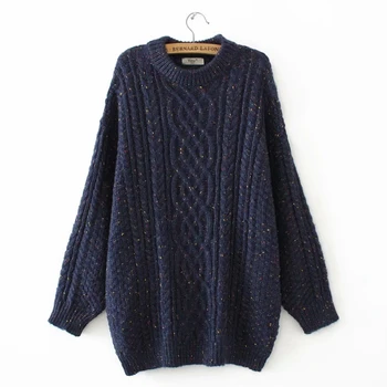

Casual Solid Twist Sweater Women Plus Size Stand Collar Crochet Pullovers Female Autumn Winter Vintage Sweater YY9584