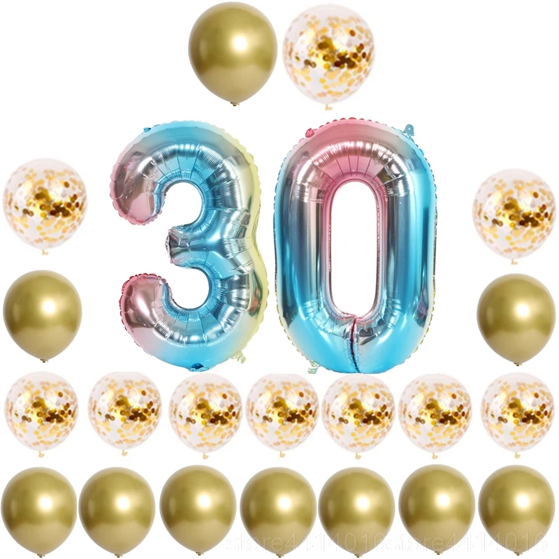 22pcs-Gold-30 22 шт./компл. 18 30 С Днем Рождения Металлический воздушный шар "Конфетти" 32 дюймов градиентный цвет номер фольги воздушный шар День Рождения украшения 55 - Цвет: 22pcs-Gold-30