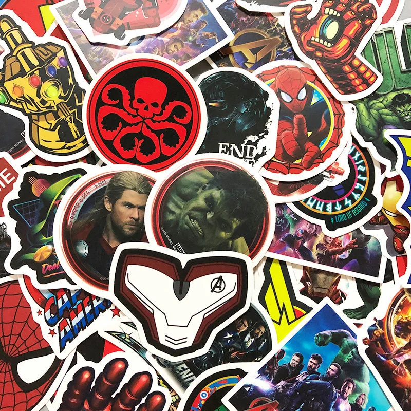 50 шт. супер герой мультфильм наклейка s для ноутбука велосипед багаж мотоцикл телефон ПВХ водонепроницаемый JDM граффити Marvele наклейка