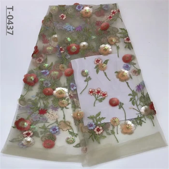 

French lace fabric with gold color sequins 5 yards flower embroidery tulle lace fabric high class for wedding