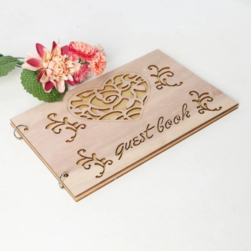 Свадебные вывески в форме сердца, предметы для гостей, деревянные блокноты, товары для дня рождения