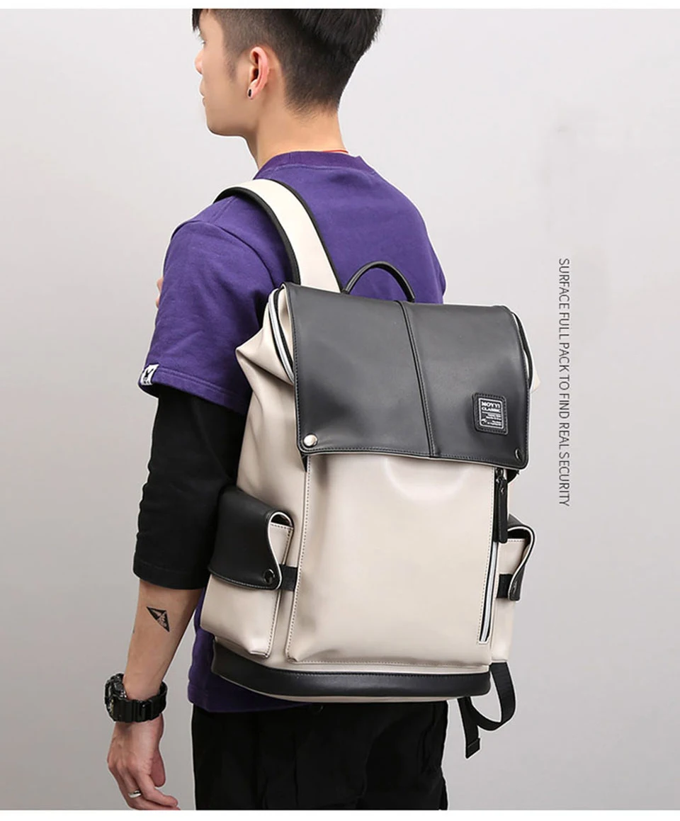 Women Bagpack Men Male Fashion Leather Backpack PU Laptop Waterproof 15.6 Inch School Bags Pack USB Charging Female Travel Bag (6)