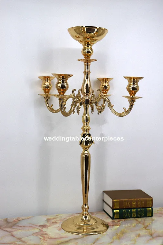 82 cm Tall 12pcs) 5 arms Metal Gold Candelabras With Pendants Romantic