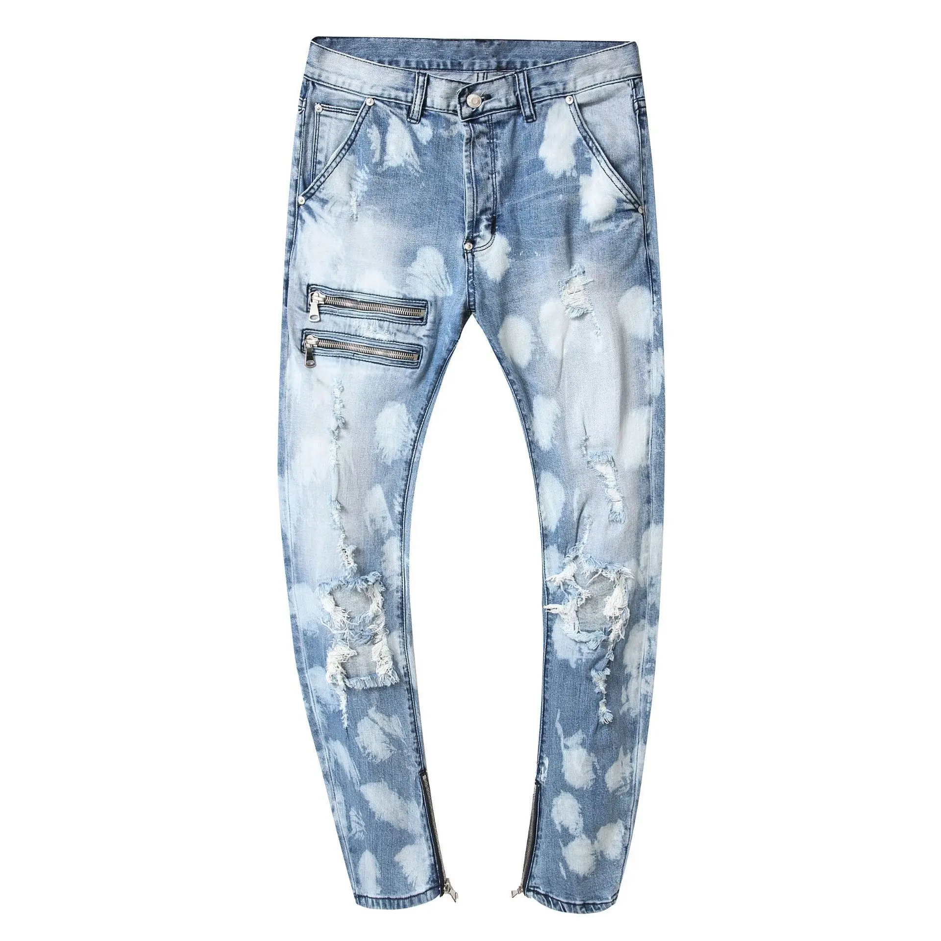 

Design Jeans Men Fashion Brand 2020 Autumn Spring Hip HOP Streetwear Trousers Denim Ripped Hole Light Blue Plus Size Harem Pants