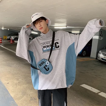 

2019 spring new Cotton hoodie Long loose Thick male ins trend port tide streetwear hip hop Japan Style Gray