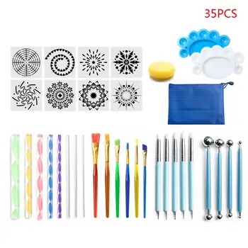 

35pcs/set Mandala Dotting Tools for Painting Rock Stone Pen Stencil Brush Tray Kit