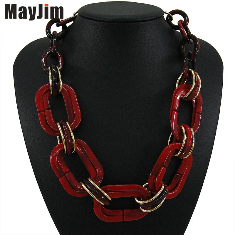 red New Statement Aluminum Chain Natural pattern personalized Necklace Women bohemian Choker Necklaces& Pendants Vintage Fashion - Окраска металла: red