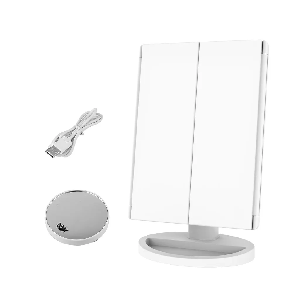 

LED Desktop Three Fold Makeup Mirror 2x 3x 10x 180 Degree Free Rotation Table Countertop Cosmetic Bathroom Mirror