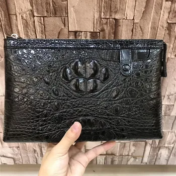 

Authentic Exotic Crocodile Skin Businessmen Envelop Clutch Bag Phone Holders Genuine Alligator Leather Male Wristlets Card Purse