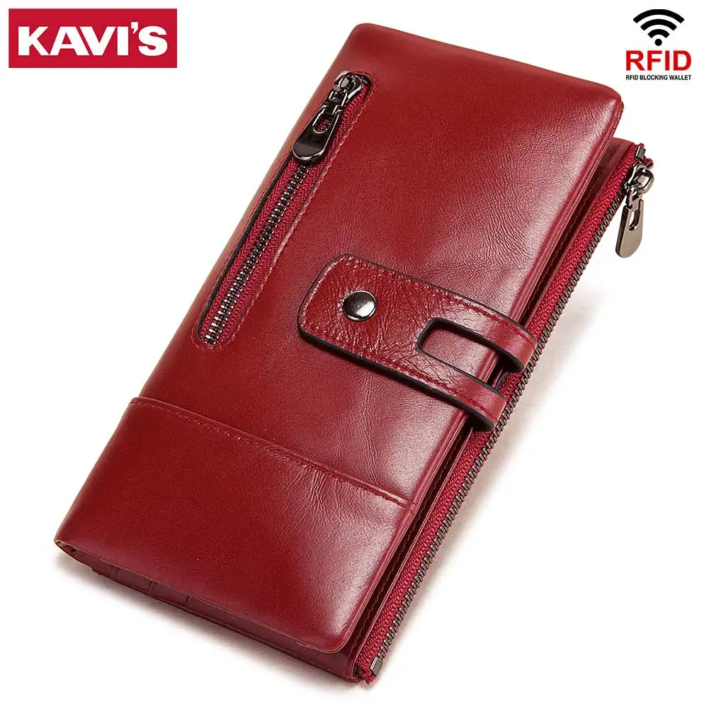KAVIS Large Women Wallets Luxury Long Wallet Fashion Top Quality Genuine Leather Portomonee
