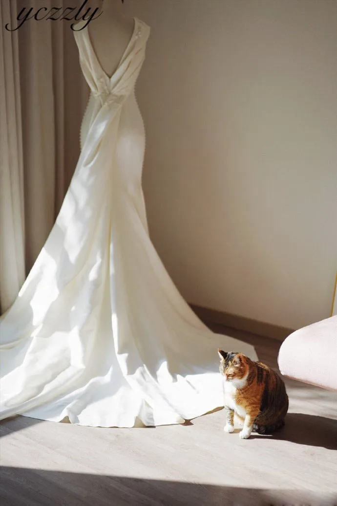 Vestidos De Novia простой с высоким воротом аппликации Бисер атласное длинное платье-Русалка свадебное платье размера плюс; обувь под свадебное платье для невесты Gelinlik W21