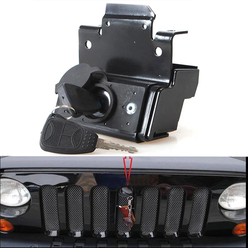 For Jeep Wrangler JK 07-18 Security Hood Lock Set Kit Engine Anti-Theft Assembly