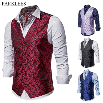 

Men's Paisley Flower Steampunk Suit Vest 2019 Retro Classic Single Breasted Vest Waistcoat for Suit or Tuxedo Gilet Homme