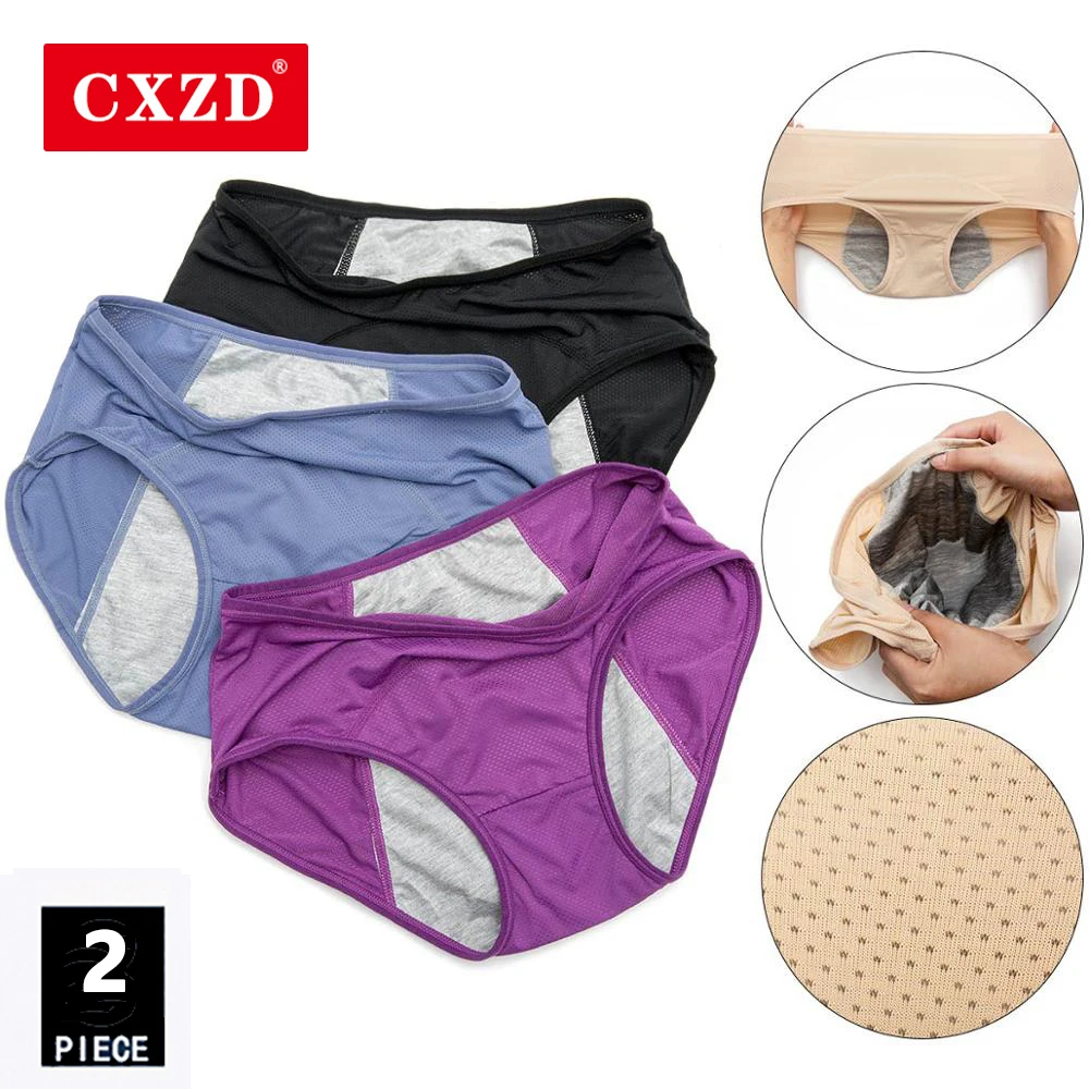 

CXZD 2pcs Leak Proof Menstrual Period Panties Women Underwear Physiological Cotton Briefs Plus Size Lingerie Waterproof Panties